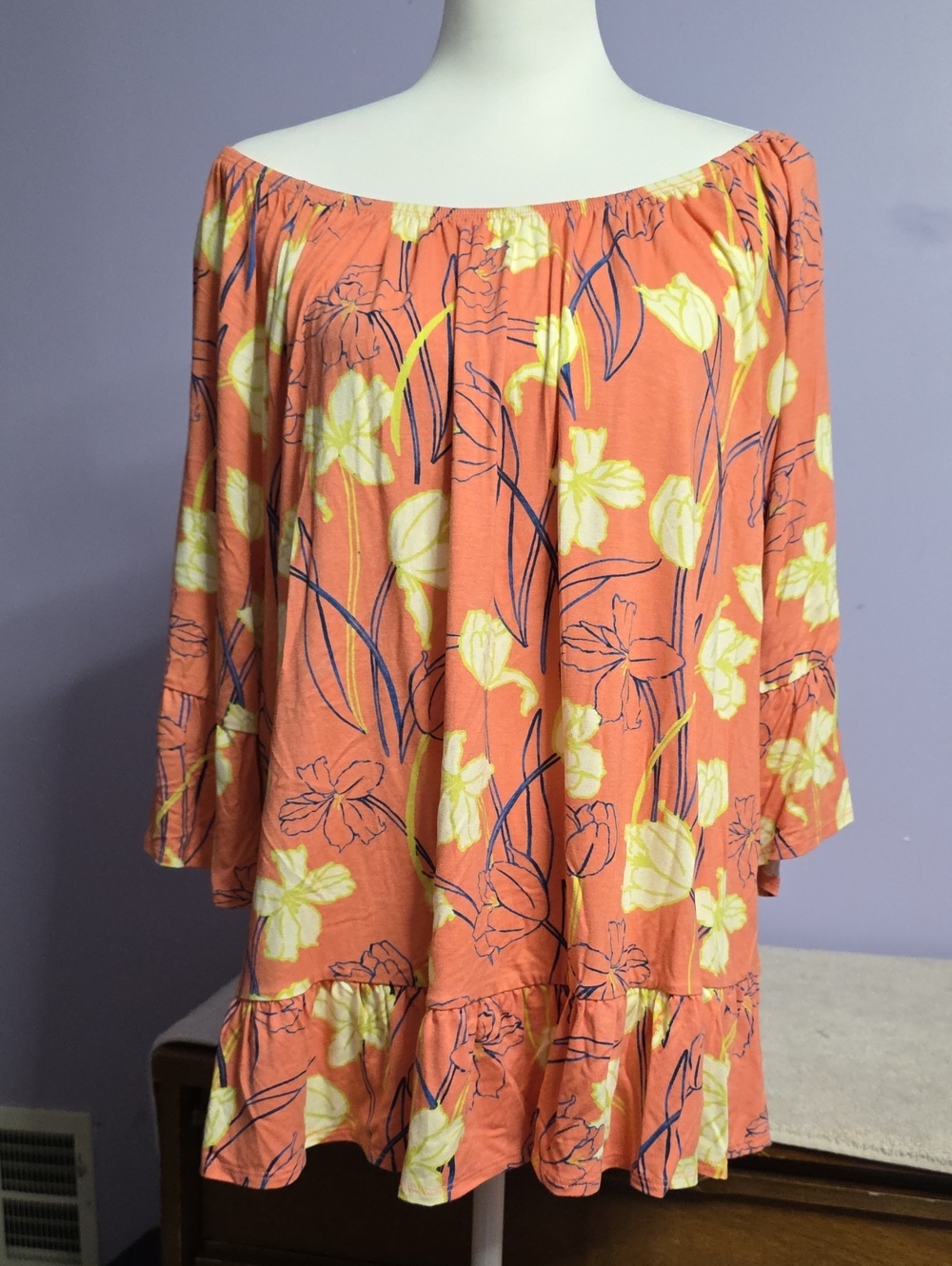 Style & Co. Coral Off or On Shoulder Floral‎ Blouse